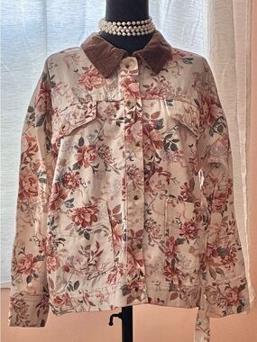 Altar’d State Women’s Floral Collar Jacket - Pink Floral-Size XS-Oversized